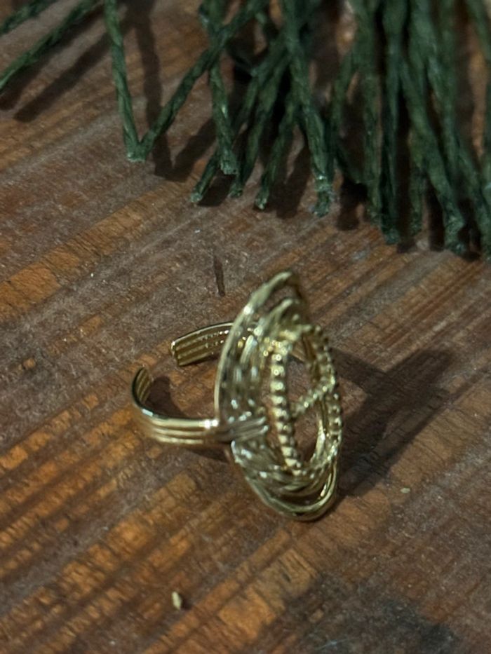 Bague ovale large réglable acier inoxydable or maillon farandole - photo numéro 5