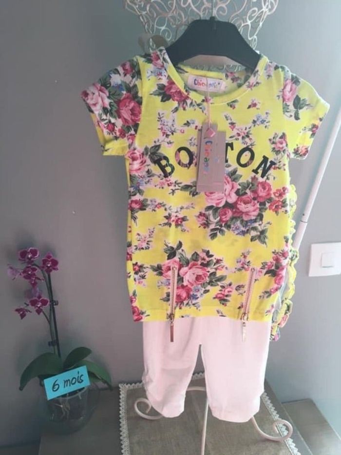 Ensemble Robe bébé + legging+ bandeau fille 6 mois Chicaprie