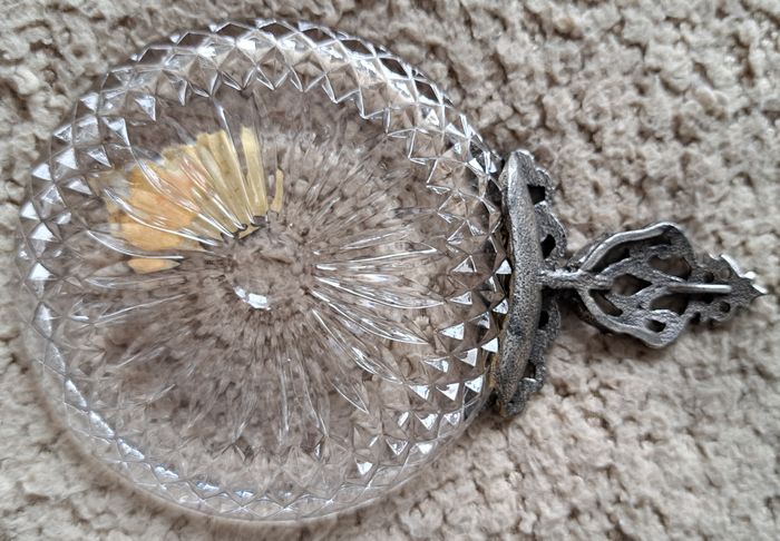 🍽 Ancien vide poche en cristal véritable et métal - photo numéro 2