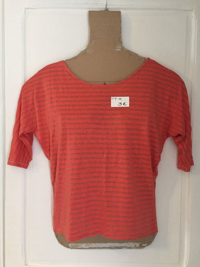 396-Haut manches 3/4 corail TM - 38/40