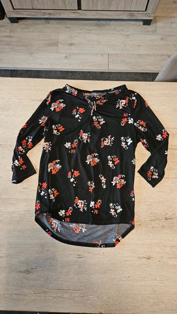 Blouse noire à dessin manches 3/4, Yessica, M