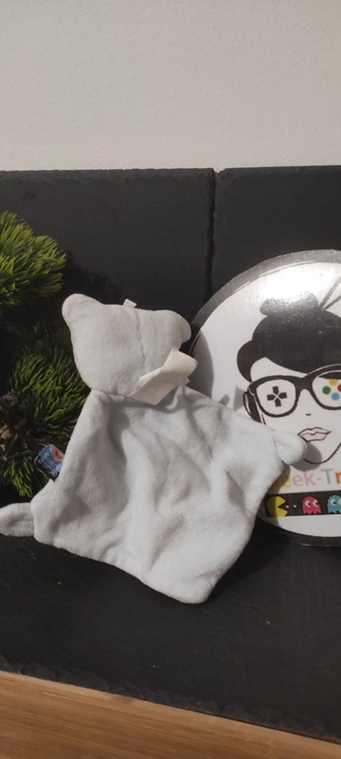 Doudou plat Ours bleu etoiles Sucre d Orge gris rose rond Noir Couture - photo numéro 2