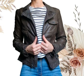 Veste perfecto en cuir véritable marron