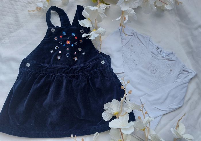 Robe velours marine et blouse blanche fille 12 mois - photo numéro 2