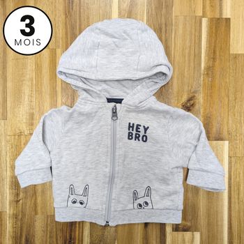 Sweat zippé à capuche / Gilet gris 3 mois
