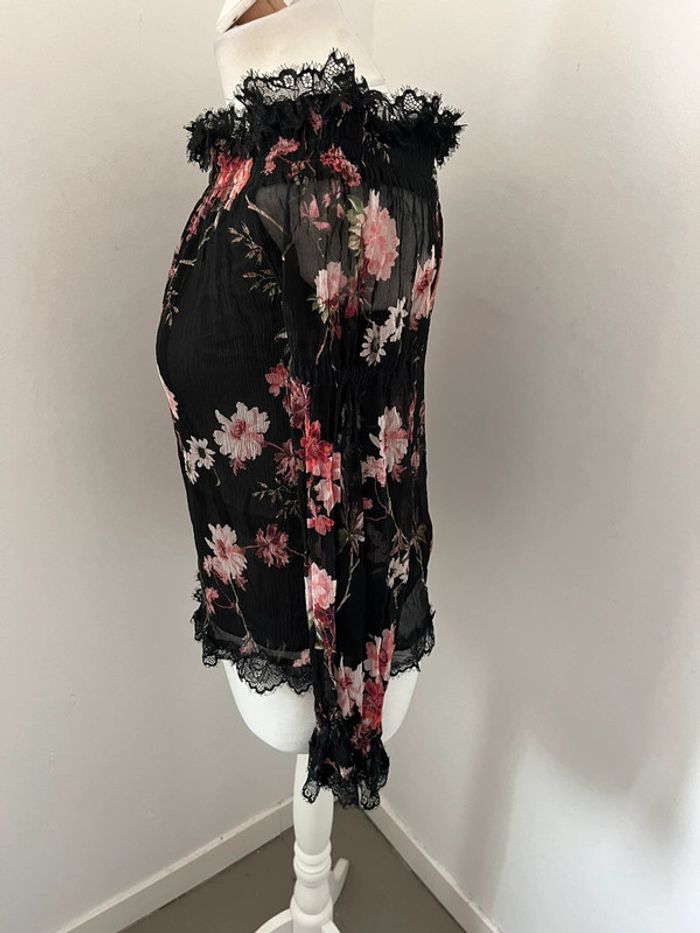 Blouse en soie noire à fleurs The Kooples S - photo numéro 4
