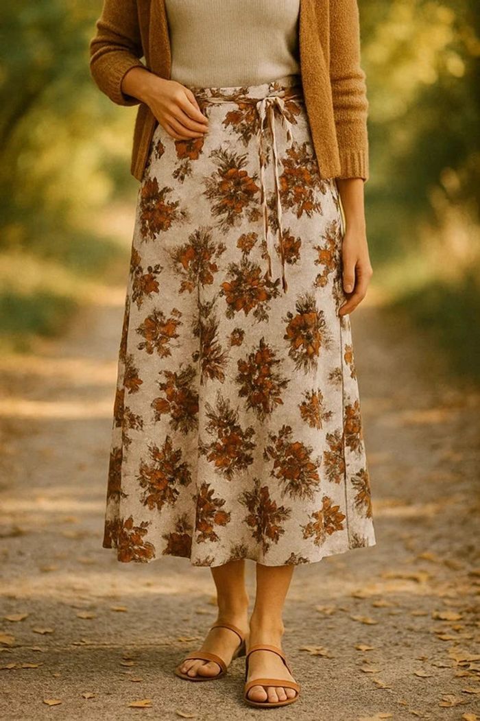 Jupe taille marquée style bohème fleurs vintage années 70 faite main taille 40 - photo numéro 2