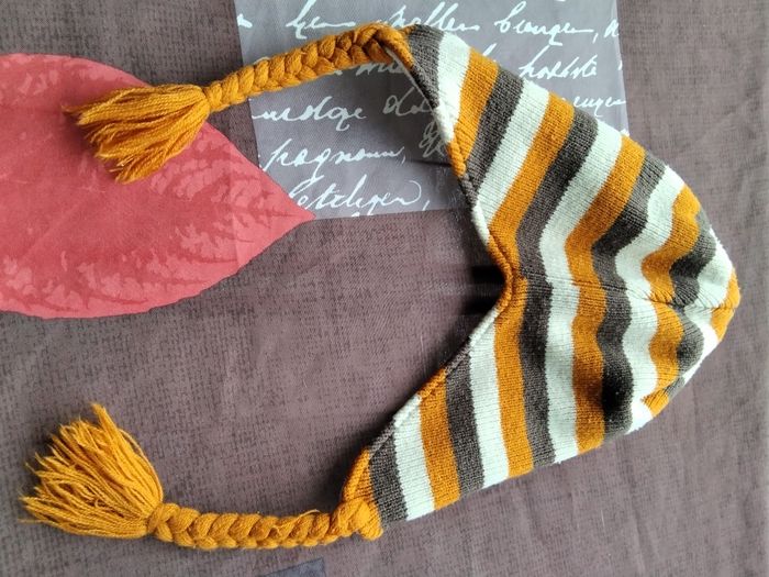 Bonnet orange/beige/marron - photo numéro 2