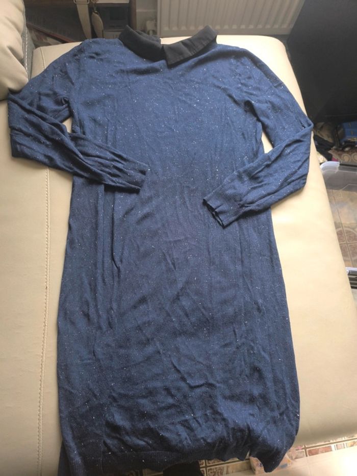 Robe pull bleu nuit avec col claudine noir - photo numéro 7