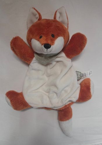 Doudou marionnette Renard roux et blanc - Bandana vert - Kaloo