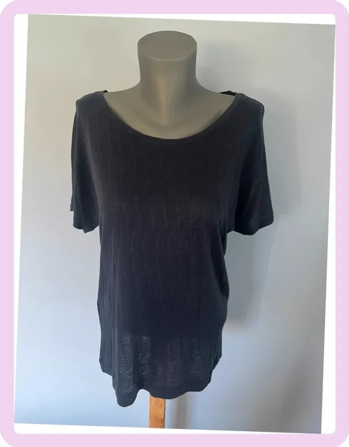 T-shirt bleu marine semi-transparent Comptoir des Cotonniers – Taille 3 (XL/XXL), manches courtes