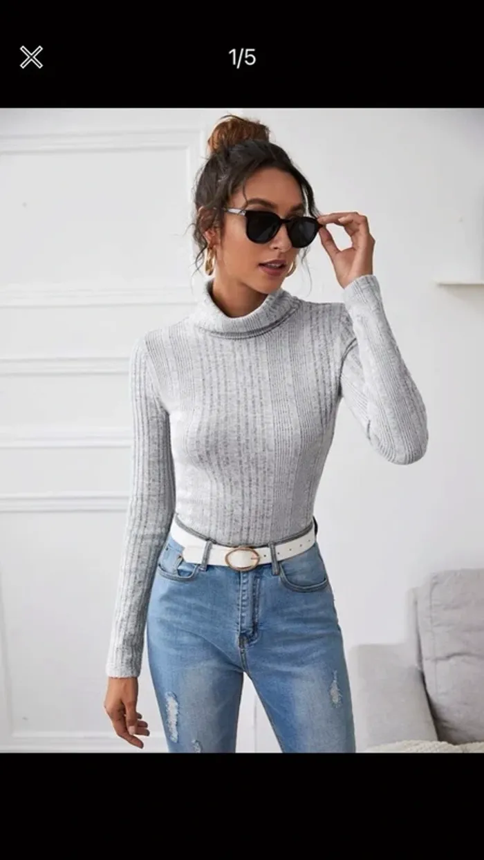 col roulé pull gris - photo numéro 5