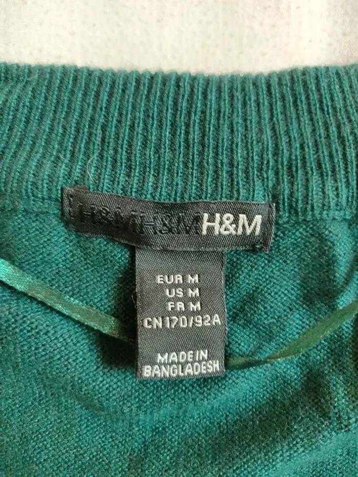 Pull long col rond H&M vert forêt taille M - photo numéro 2