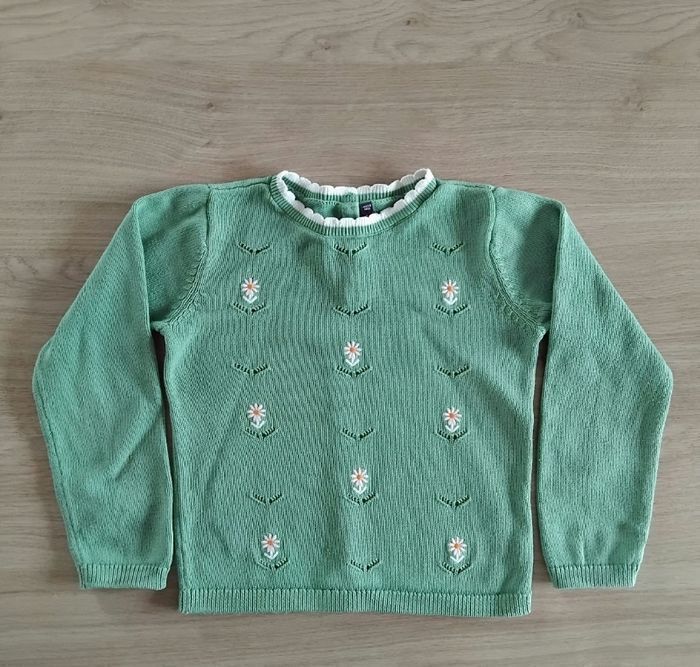 Sergent Major pull fille 7 ans brodé fleurs vert