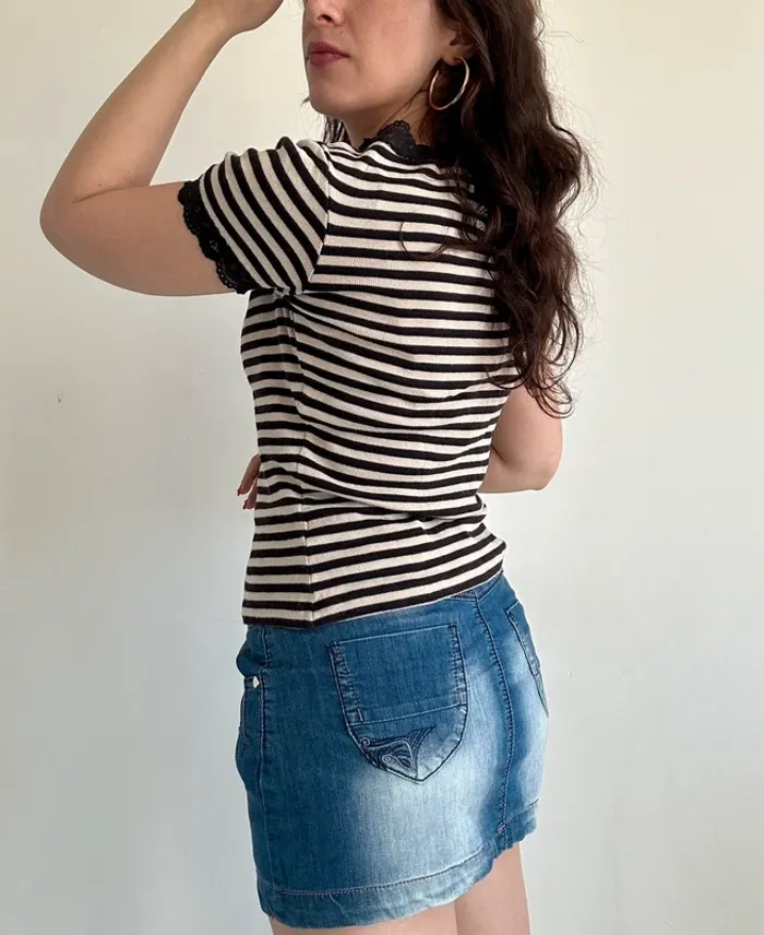 Haut manches courtes vintage beige et marron Caroll taille S - photo numéro 3