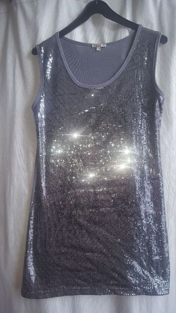 Tee shirt  robe gris brillant long femme