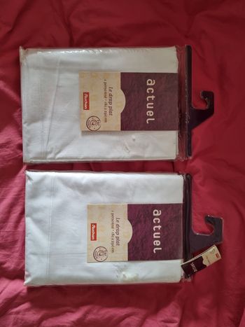 Lot de 2 draps neufs pur coton 180x290 cm