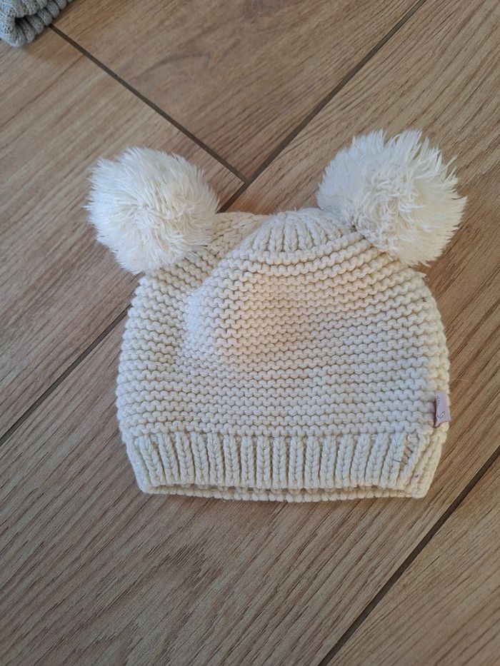 Bonnet bébé fille crème motif animal et pompons 6/12 mois - photo numéro 2