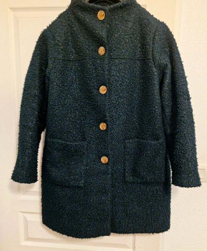 Manteau femme en bouclés vert pétrole - photo numéro 2