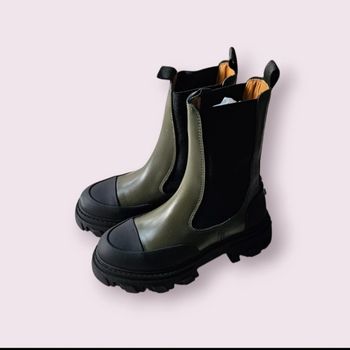 Ganni Bottines Chelsea Chunky Vert Kaki T36