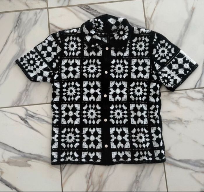 Chemise, homme, noir et blanc en maille - photo numéro 3