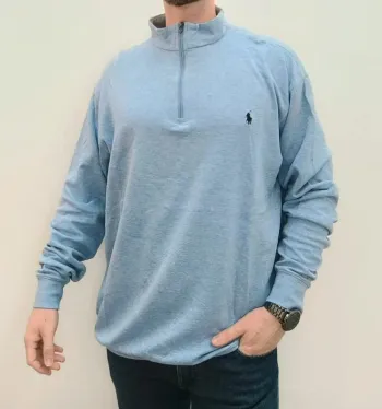 Pull 1/4 zippé Ralph Lauren homme bleu taille XL avec logo, toutes saisons