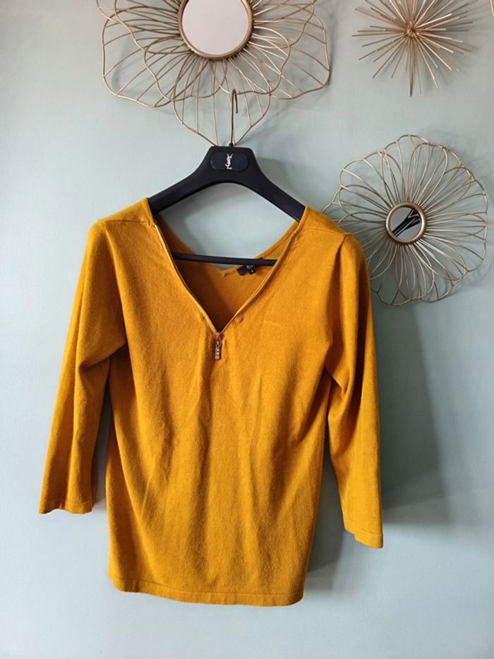 Pull coll V Riu moutarde