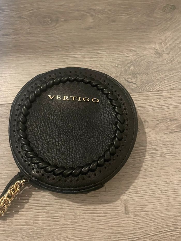 Pochette sac à main rond noir diamètre 14,5cm avec chaîne doré vertigo - photo numéro 2