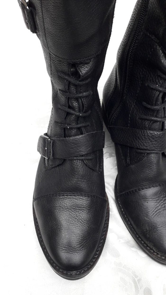Bottes hautes en cuir grainé noir Taille 36 - photo numéro 2
