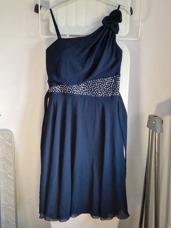 Robe de fête à bretelles B&H Moda bleu marine brillants M