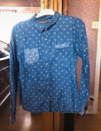 Chemise à manches longues bleu à motifs, taille 14 ans, marque Orchestra.