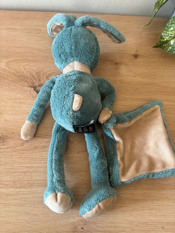 Doudou peluche lapin titalou bleu beige mouchoir histoire d ours - photo numéro 3