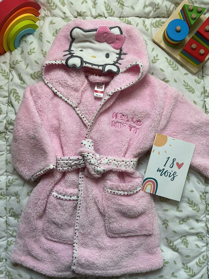 peignoir à capuche en polaire rose hello kitty avec ceinture 18 mois - photo numéro 2