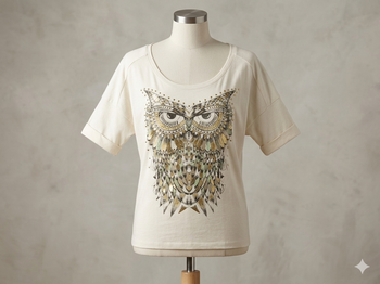 t shirt écru imprimé hibou brillant  Taille M Jennyfer