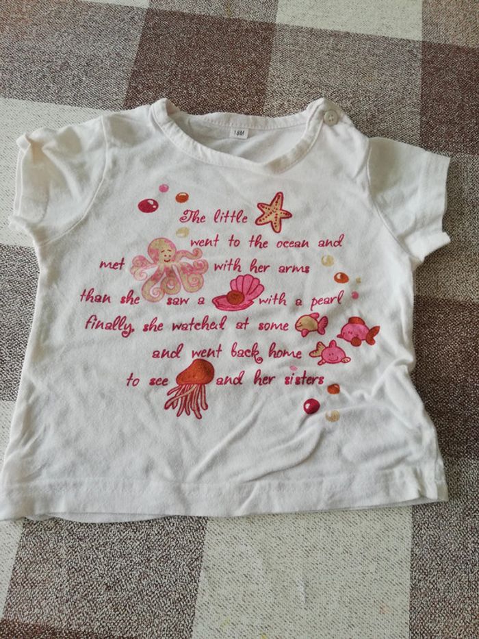 Tee shirt manches courtes blanc coquillages 18 mois