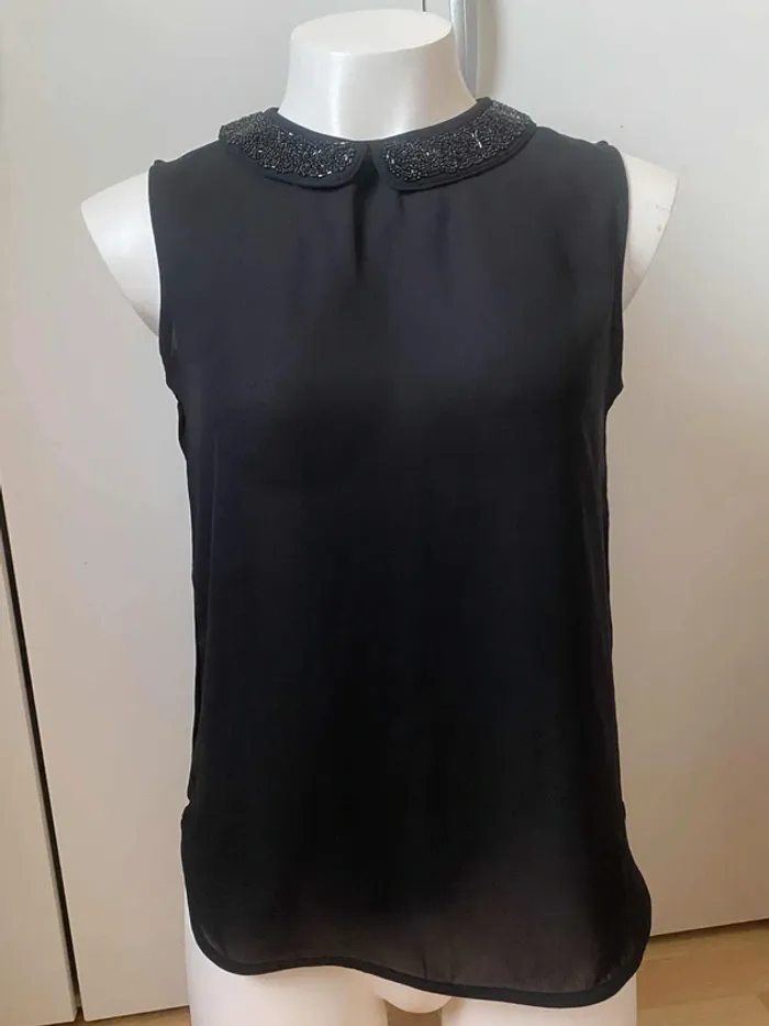 Blouse sans manches col claudine à perles 36 Kiabi