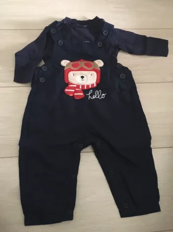 Ensemble salopette + t-shirt manches longues mes p’tits cailloux 9 mois
