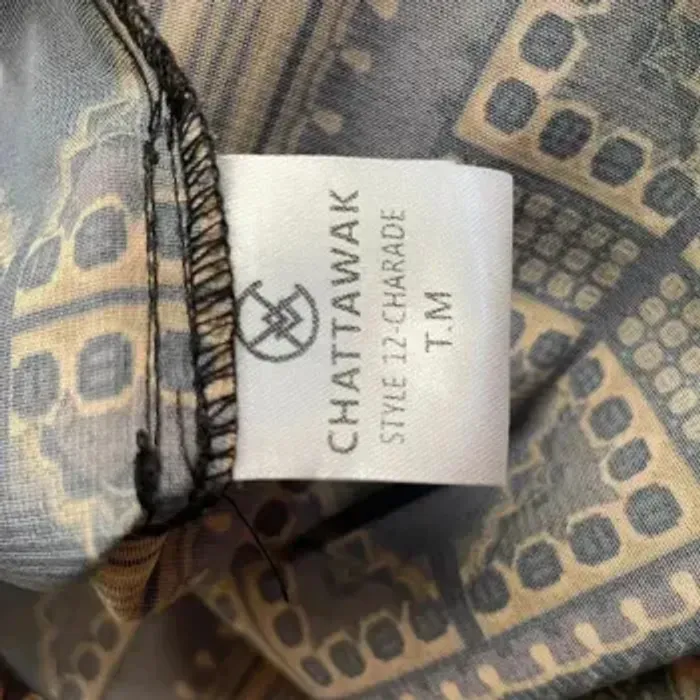 Blouse fluide imprimé ethnique noir et camel Chattawak – taille M, col tunisien V041 - photo numéro 10