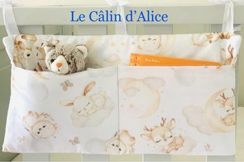 🧸 Range doudou bébé – organisateur de lit fait main – cadeau naissance original