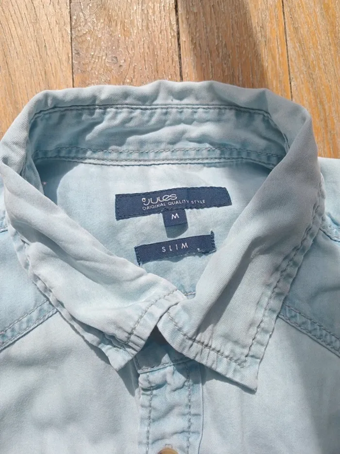 Chemise homme en jean bleue claire manches longues 100% coton marque Jules taille M - photo numéro 2