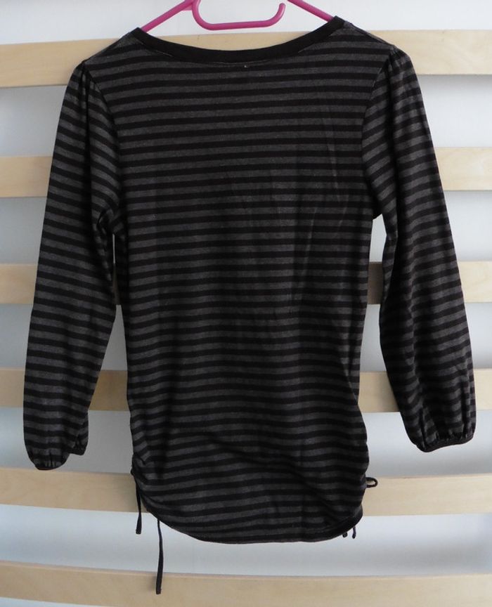 T-shirt marron rayé à fronces. Camaieu. Taille 38 - photo numéro 5
