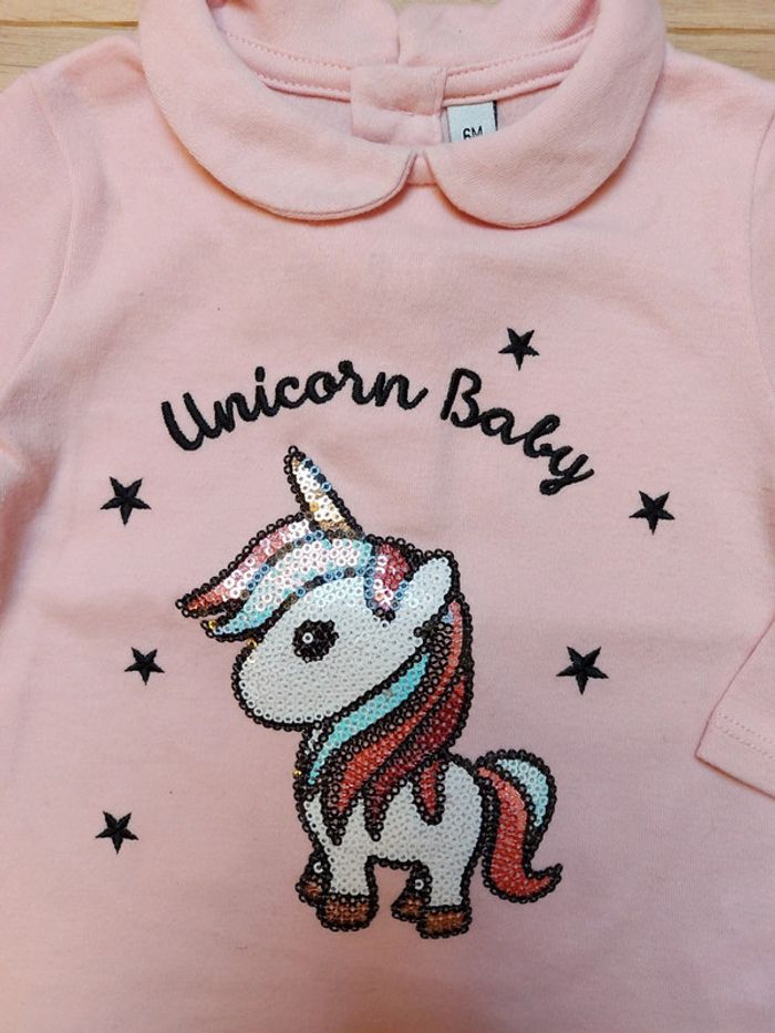 T-shirt manches longues motif licorne sequins 6 mois - photo numéro 2