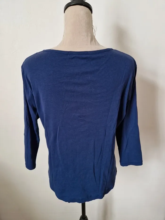Haut tee shirt bleu col v boutons gemo manche 3/4 taille xxl - photo numéro 2