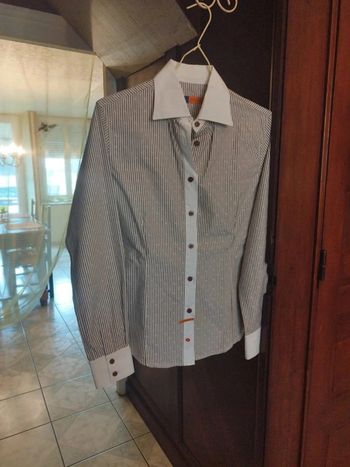 Chemise blanche rayures kiss print lèvres bisou S/36 vintage