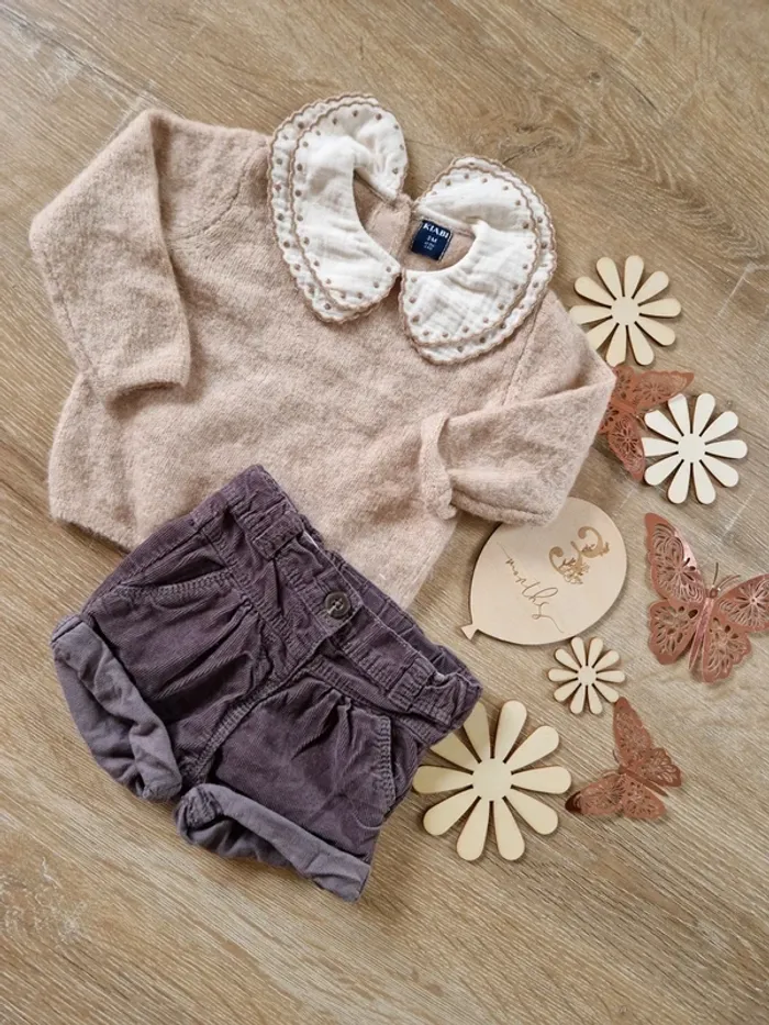 Ensemble pull beige et short en velours kiabi bébé fille 3mois