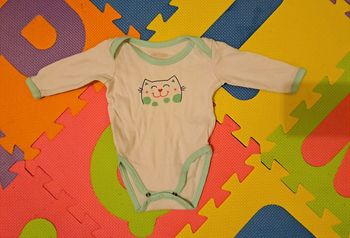 Body manches longues blanc chat, pommette, taille 3 mois (60 cm)