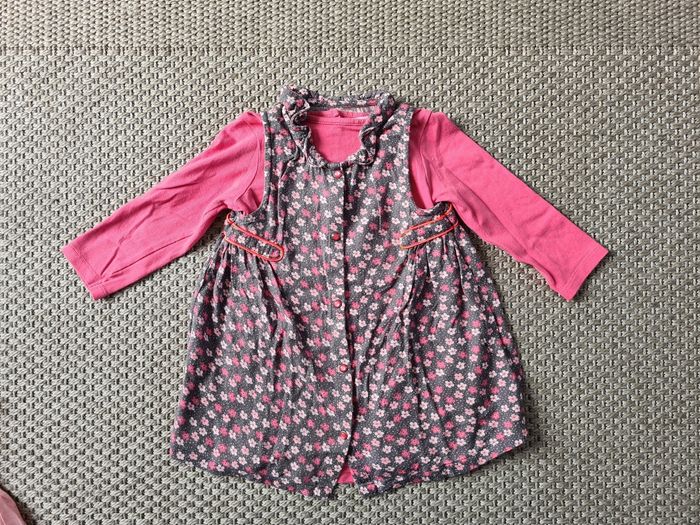 Robe blouse rose motif fleurs - 12 mois - photo numéro 2