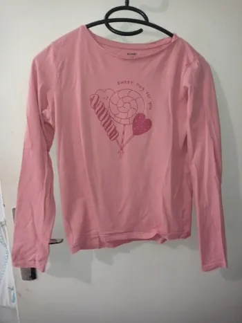 T-shirt manche longue rose motifs bonbons