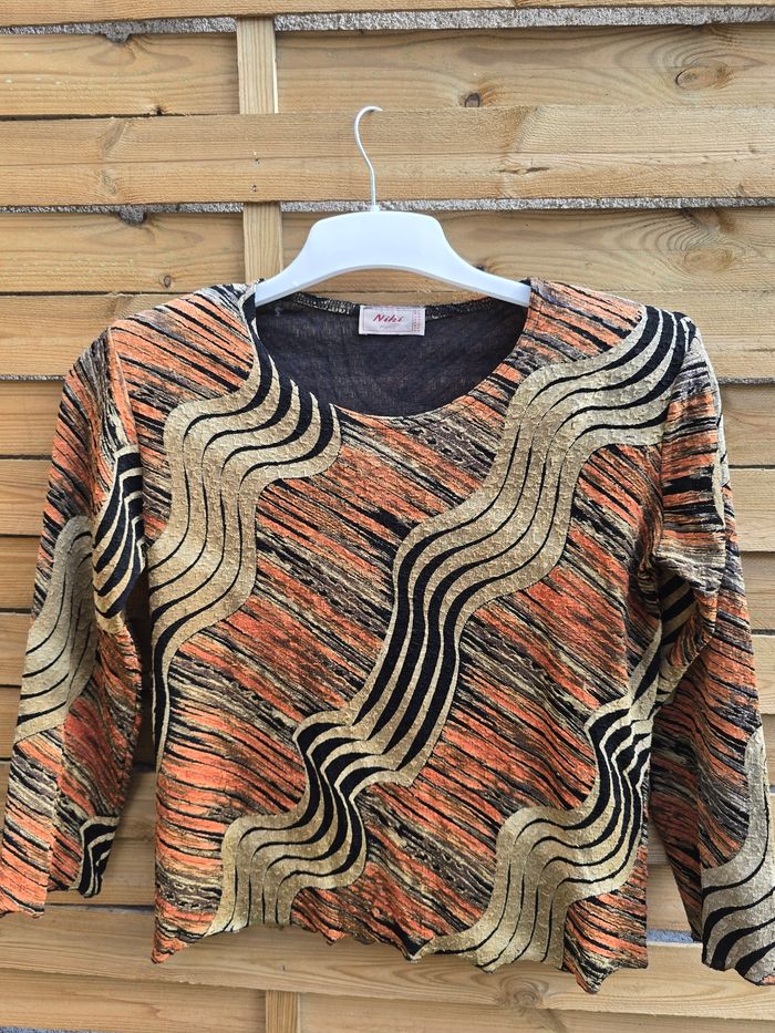 Blouse manche 3/4 imprimé 🍒vintage 70 Niki fabriqué en France m🍒taille 38 - photo numéro 5