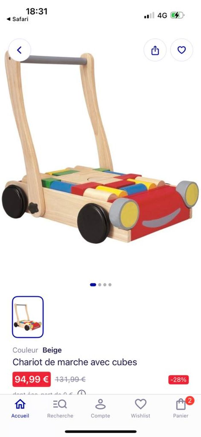 chariot de marche en bois plan toys - photo numéro 5